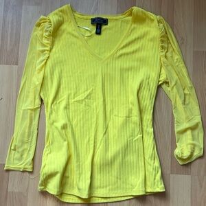C Wonder yellow V-neck blouse with 3/4 chiffon sleeves size medium